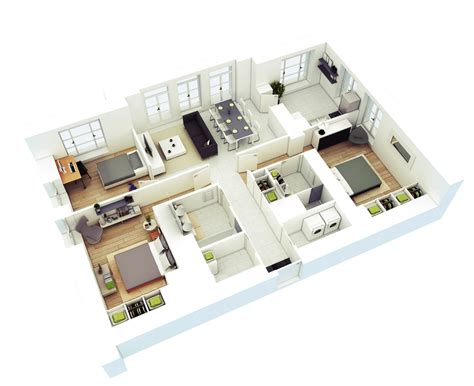 3d Three Bedroom House Layout Design Plans 23034 Interior Ideas Free