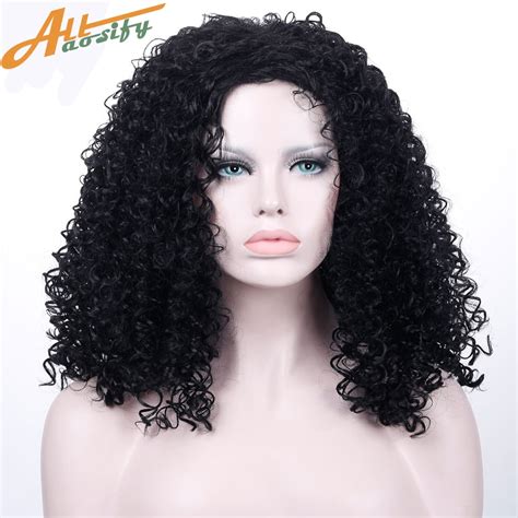 Allaosify Afro Kinky Curly Wig High Temperature Synthetic Natural Fiber Hair Short Black Wigs