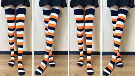 Extraordinarily Longer Striped Thigh High Socks Youtube