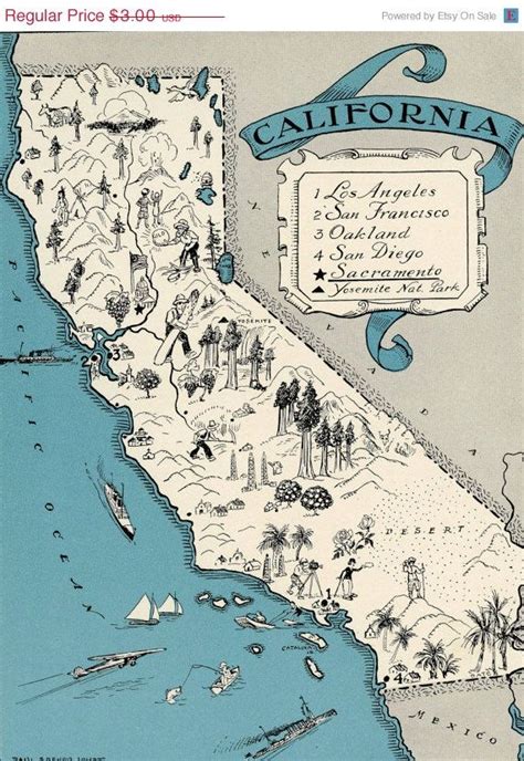 Map Vintage Vintage Travel Posters Etsy Vintage Vintage California