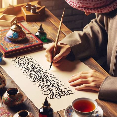 A Person Drawing A Piece Of Paper With Arabic Writing On It Premium