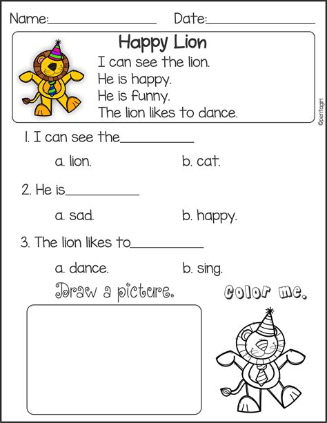 Reading Comprehension Kindergarten Worksheet
