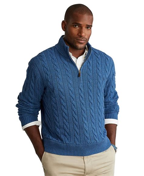 polo ralph lauren men s big and tall cable knit cotton quarter zip sweater and reviews sweaters