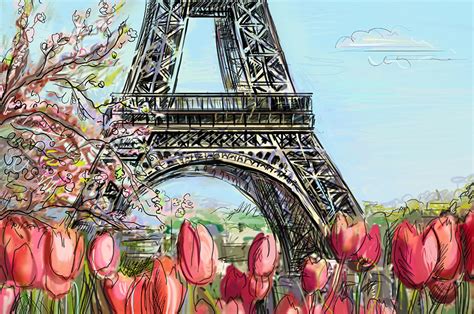 Cuadro Torre Eiffel Con Tulipanes Bfl113737082