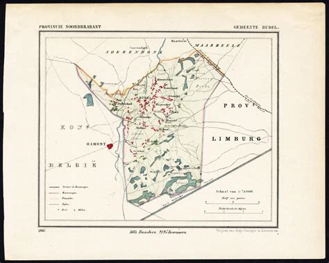 Antique Map Netherlands Budel Noord Brabant Kuyper 1865 Mapa