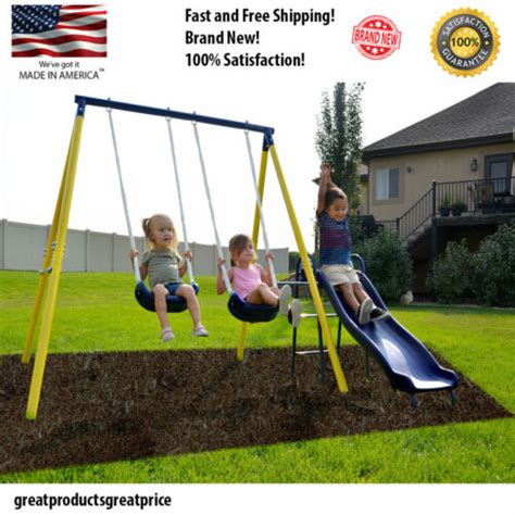 Buy Fun Metal Swing Set Kids Playground Slide Outdoor Backyard Space