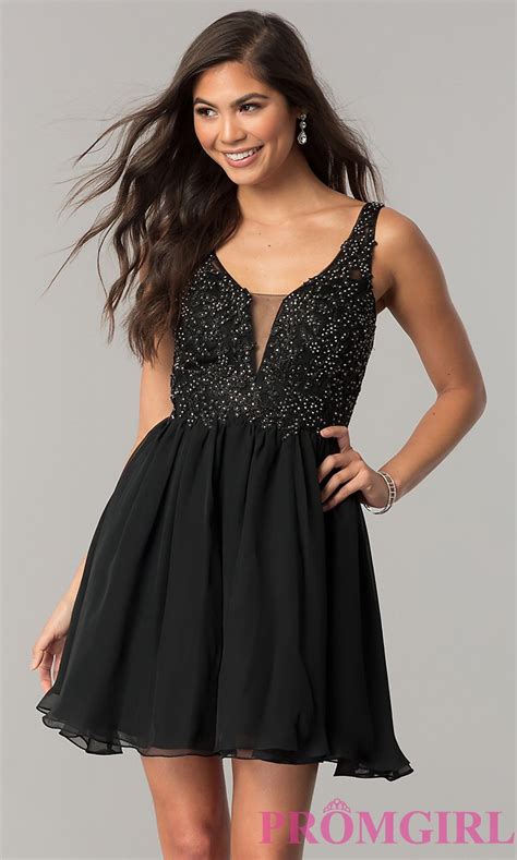 Short Chiffon Homecoming Dress With Beaded Lace Black Homecoming