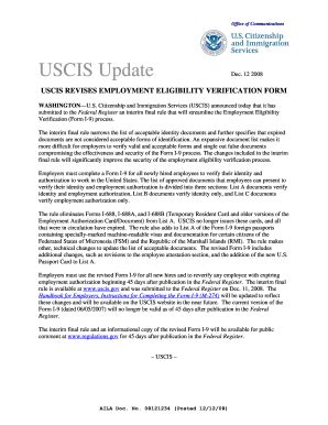 Fillable Online USCIS REVISES EMPLOYMENT ELIGIBILITY VERIFICATION FORM
