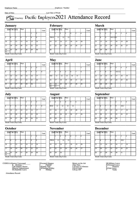free printable 2021 employee attendance calendar pdf printable word searches