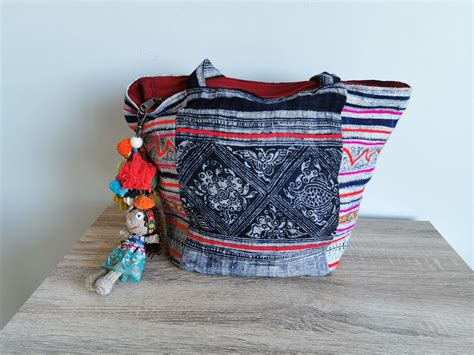Hmong Vintage HOBO Hemp Fabric Bag with shoulder straps | Etsy | Hemp ...