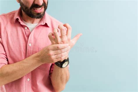 Close Up Of A Man Massaging His Hand Stock Image Image Of Ache