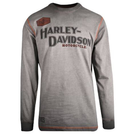 Harley Davidson Men S T Shirt Grey Distressed Iron Block Long Sleeve