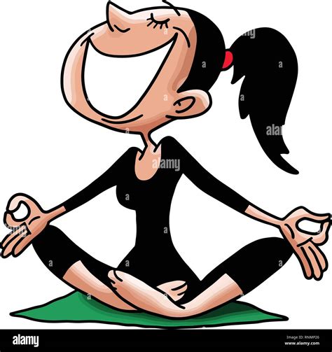 cartoon woman sitting in a lotus position doing yoga vector illustration stock vector image