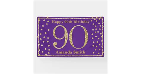 Happy 90th Birthday Banner Purple And Gold Glitter Zazzle