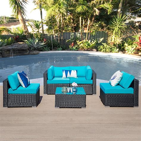 Outdoor Patio 5 Pieces Furniture All Weather Sectional PE Wicker Sofa ...