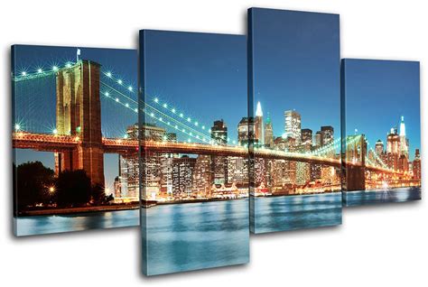 New York Skyline Bridge City Multi Canvas Wall Art Picture Print Va Ebay