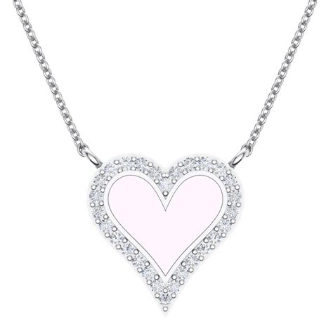14 Karat White Gold Heart Shape Pendant With Pink Enamel Markmans Diamonds
