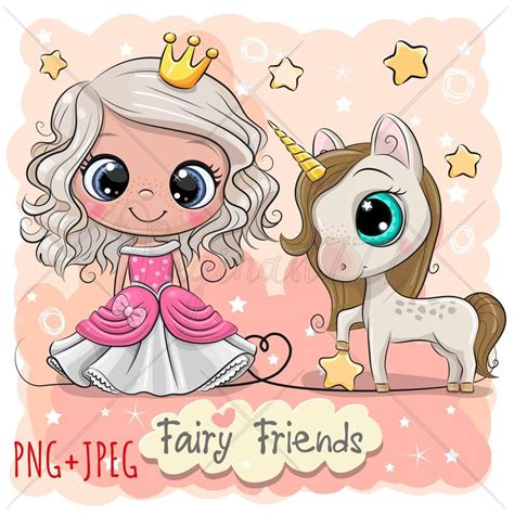 Cute Unicorn And Princess Png Digital Download Clipart Etsy In 2021