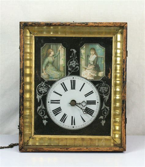 Antique 19th Century Wall Clock Mid 1800s 2 Ladies Portraits For Parts Only Antique Price
