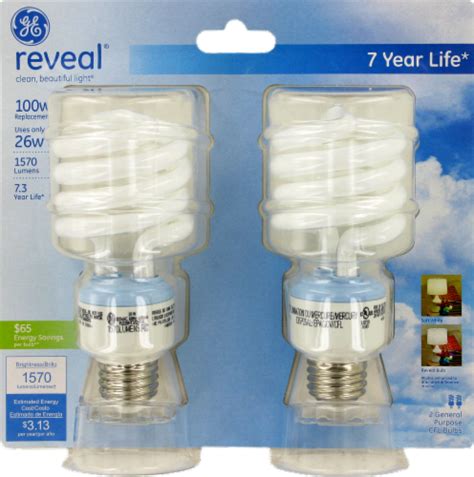 Ge Reveal 26 Watt 100 Watt Spiral Cfl Light Bulb 2 Pack 2 Pack