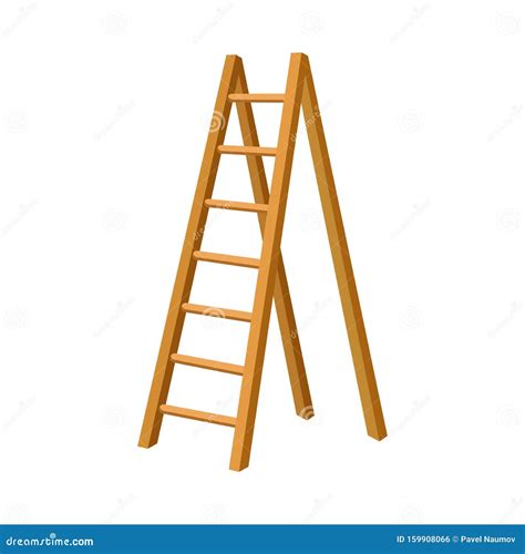 Wooden Step Folding Ladder Vector Illustration On White Background