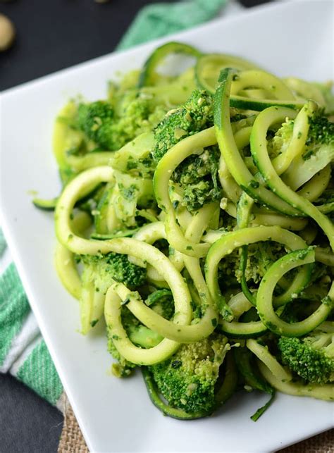 Low Fat Vegan Pesto Zoodles With Broccoli