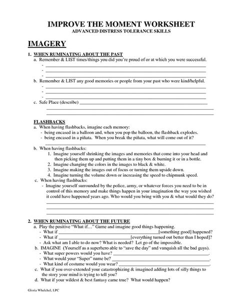 Improve The Moment Worksheet Dbt Self Help Worksheets Fichas Therapy