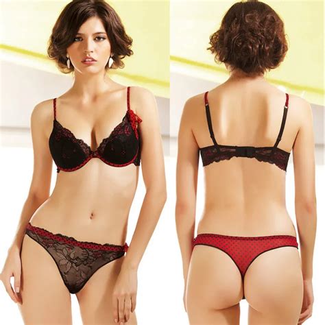 Newest Women Push Up Bra Sets Sexy Lace Panties Black And Red Seamless