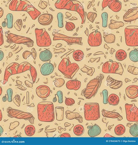 Food Themed Seamless Pattern Different Foodie Background Texture Stock