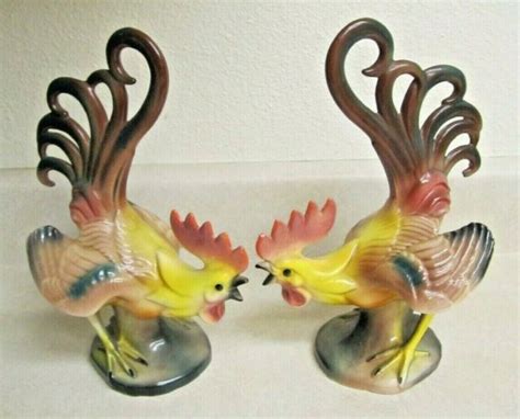 Pair Maddux Of California 935 Usa Pottery Fighting Rooster Cock