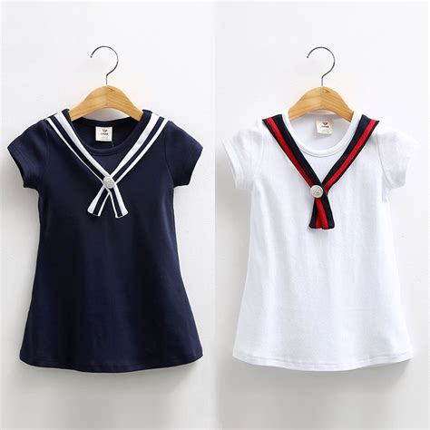 2018 New Summer Dress Navy Style Kids Dresses For Girls 3 9t Short