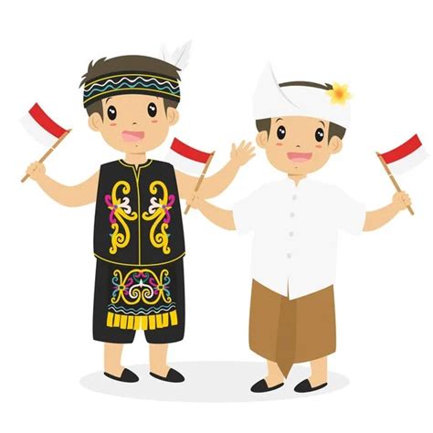 Sarawak Traditional Costume Cartoon Indonesian Boy Wearing Bali