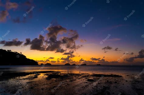 Premium Photo Sunset On The Tropical Beach Orange Sunset On The