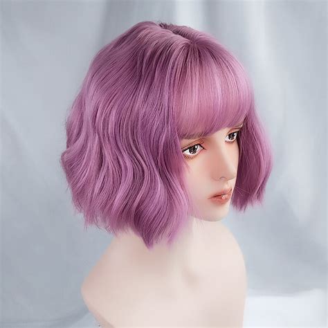 Short Purple Hair Cute Ladies Wig Purple Curly Hair Short Etsy