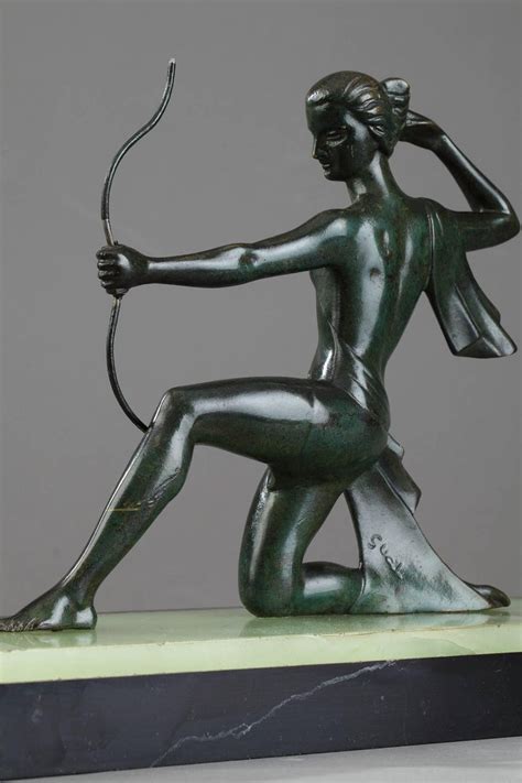 Art Deco Bronze Sculpture Woman With A Bow By Gual At 1stdibs