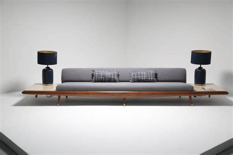 Mid Century Sofa With Travertine Side Tables By Adrian Pearsall At