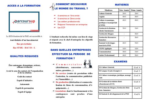 BTS Gestion de la PME brochure en Français LYCEE PROFESSIONNEL