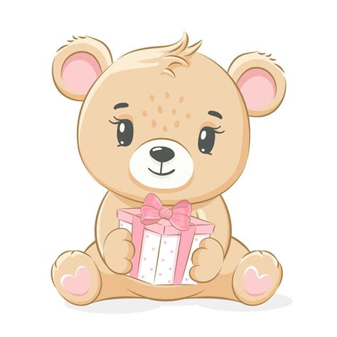 A Cute Teddy Bear Girl Is Sitting And Holding A T Vector