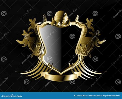 Helmet Golden Luxury Heraldic Coat Of Arms Emblem Crest Illustration