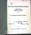 Der Neu-Saint-Simonismus; (SIGNIERTES EXEMPLAR) by Volbehr-Fröhlich ...