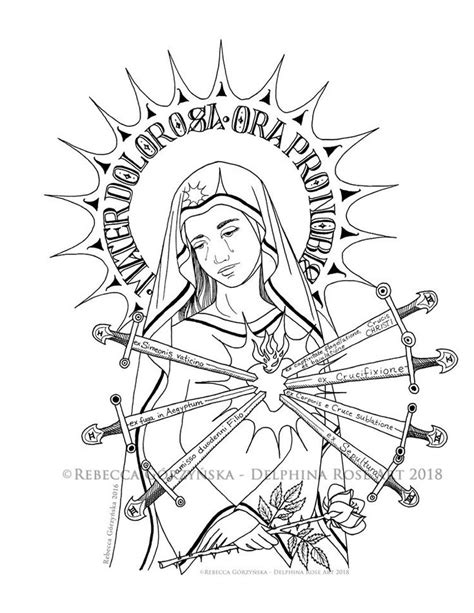 Our Lady Of Sorrows Catholic Coloring Page Delphina Rose Art Our