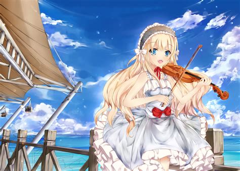 2560x1080 Resolution White Haired Girl Anime Character Playing Violin