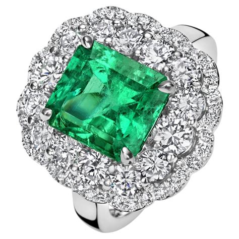 Cgl Certified 443 Ct Colombian Emerald Minor Oil Diamond Ring 18 Kt