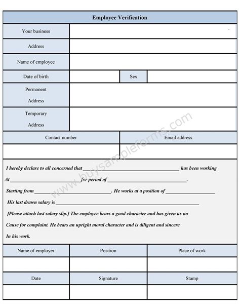 Employee Verification Form Sample Forms