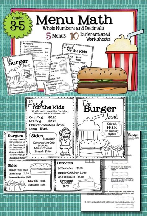 Where you can practice questions on the particular topic. Restaurant Menu Math Worksheets Math Menus Bundle 4th 5th ...