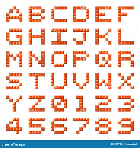 Pixel Block Alphabet Letters And Numbers Stock Vector Illustration Of