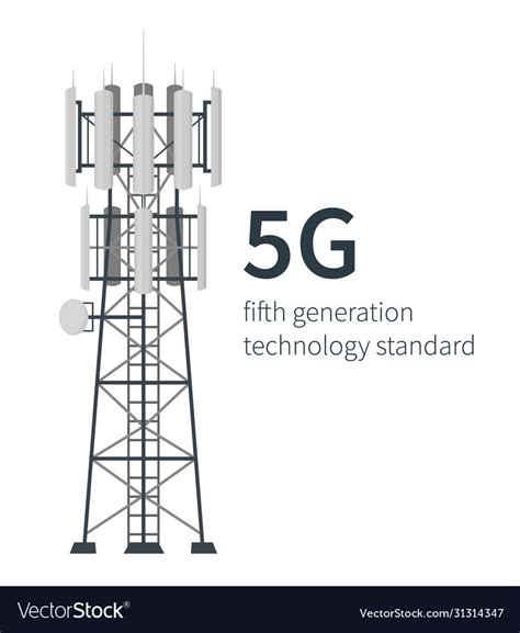 5g Technology Mast Base Stations White Background Vector Image