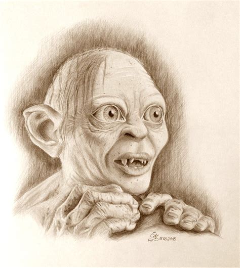 Gollum Smeagol Lord Of Rings Portrait Art Drowing Illustration