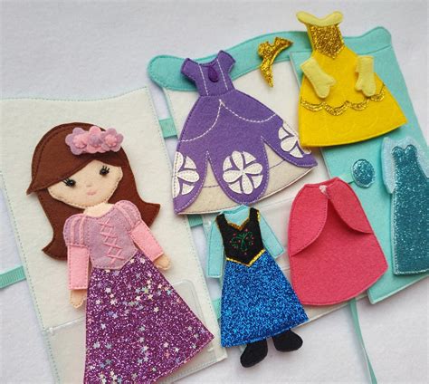 Set Felt Doll And 5 Princess Outfit In Wardrobe Dress Up Doll Etsy