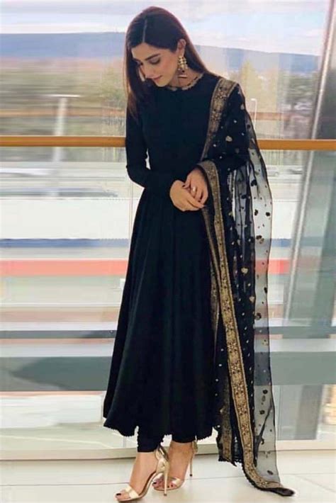 Georgette Embroidery Anarkali Suit In Black Colour Indian Gowns